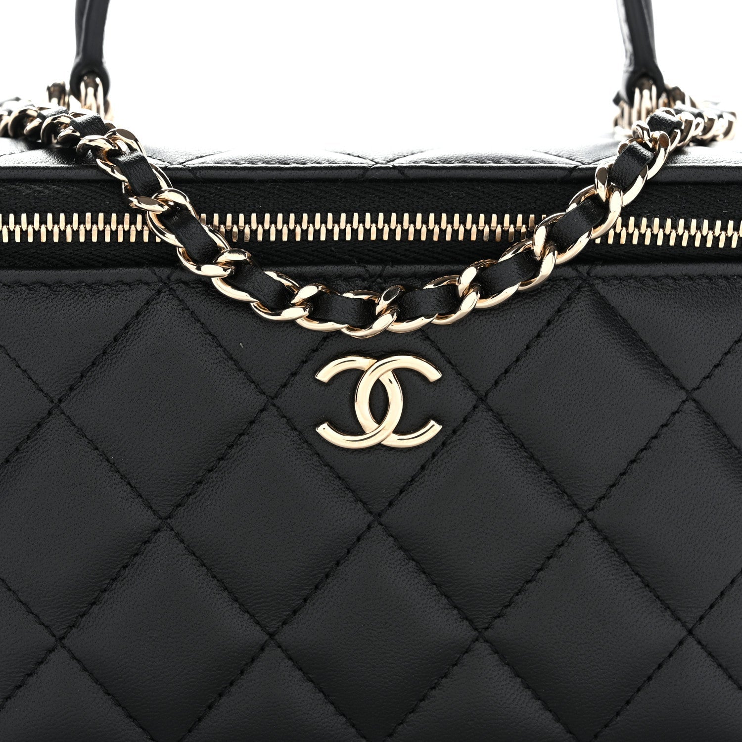 Chanel Lambskin Quilted Small Top Handle Vanity Case With Chain Black