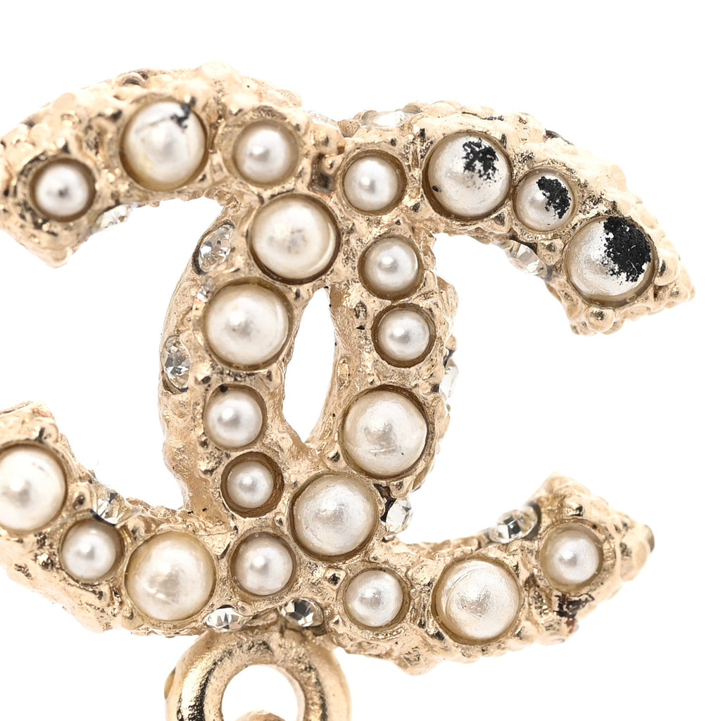 Crystal Pearl CC Drop Earrings Gold