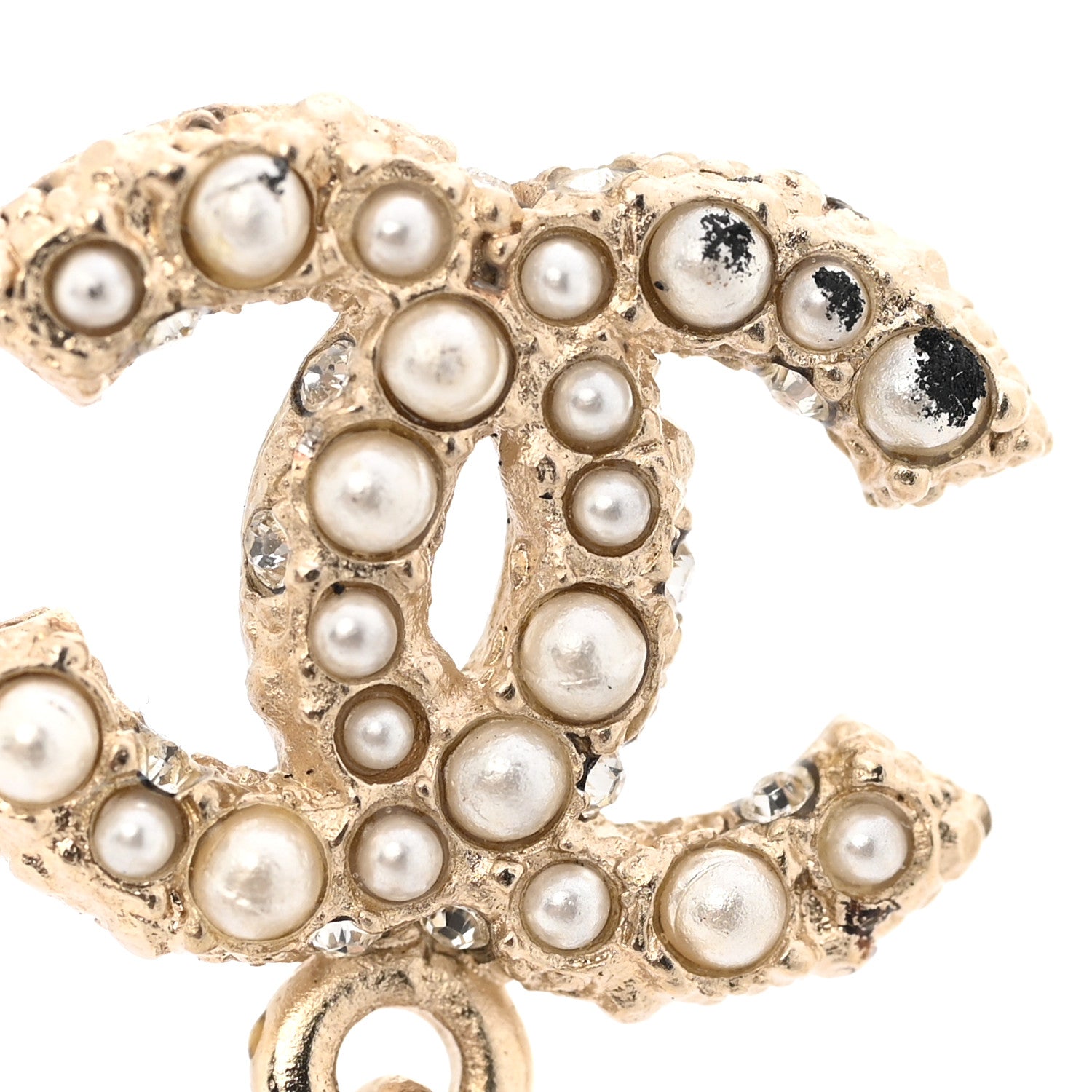 Crystal Pearl CC Drop Earrings Gold