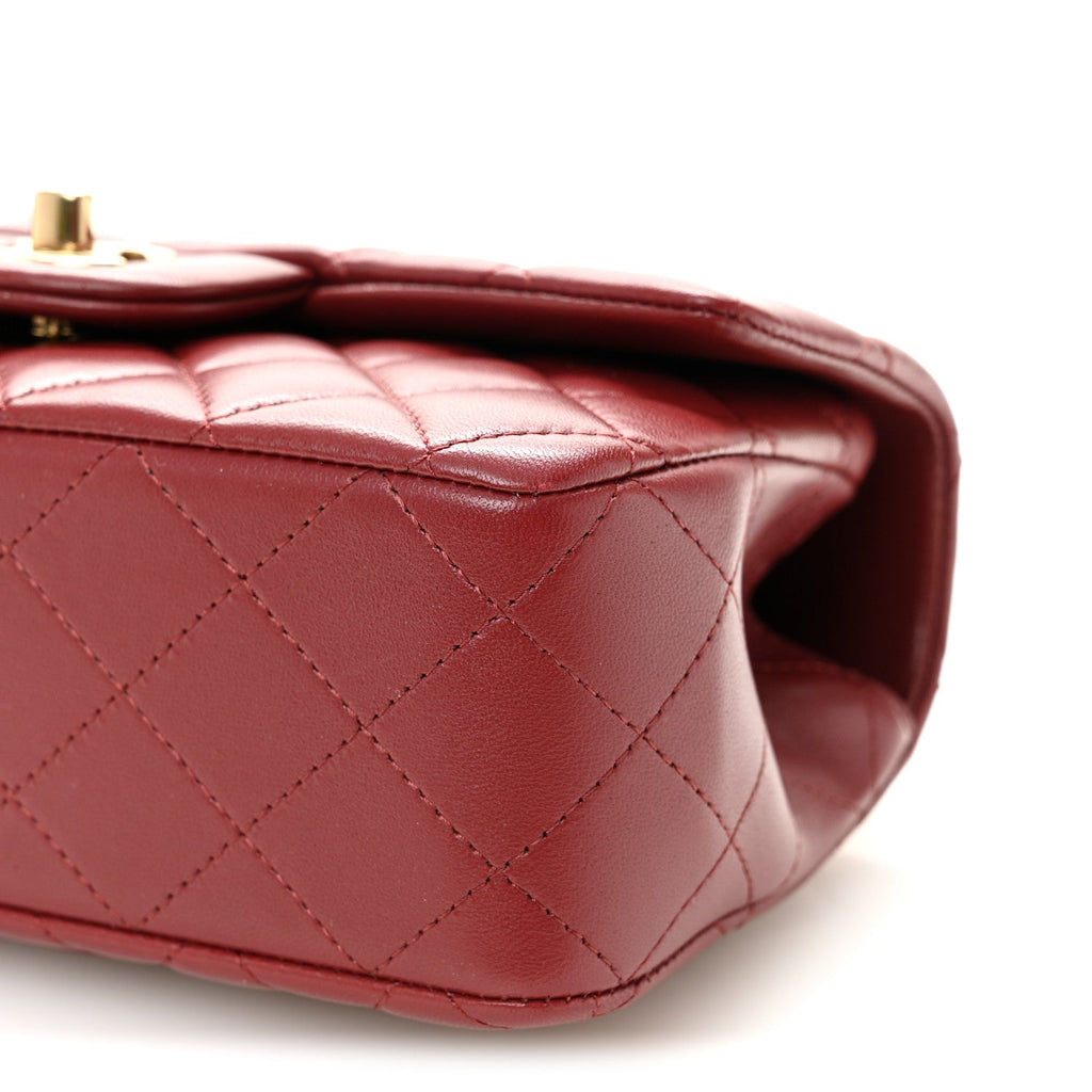 Chanel Lambskin Quilted Mini Top Handle Rectangular Flap Burgundy