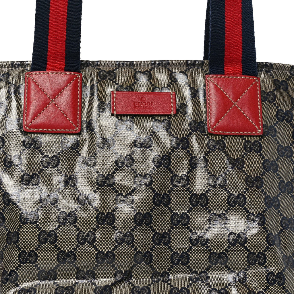 Gucci Crystal Monogram Large Web Handle Bucket Tote Red
