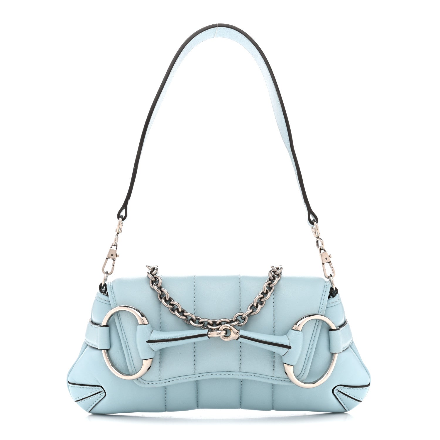 Gucci Nappa Vertical Matelasse Small Maxi Horsebit Chain Shoulder Bag Crystal Snow