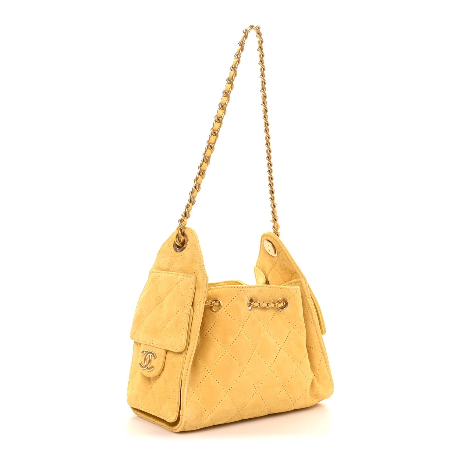 Chanel Suede Quilted Mini Chanel 25 Handbag Yellow
