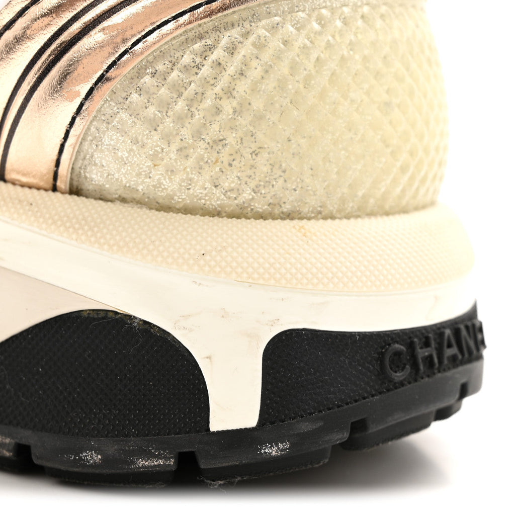 Fabric Laminated Calfskin Stretch CC Sneakers 37 Ivory White Silver