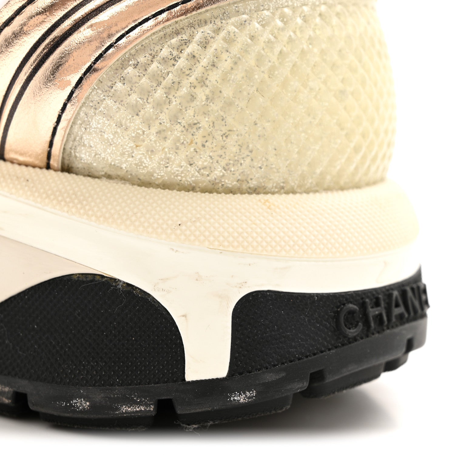 Fabric Laminated Calfskin Stretch CC Sneakers 37 Ivory White Silver