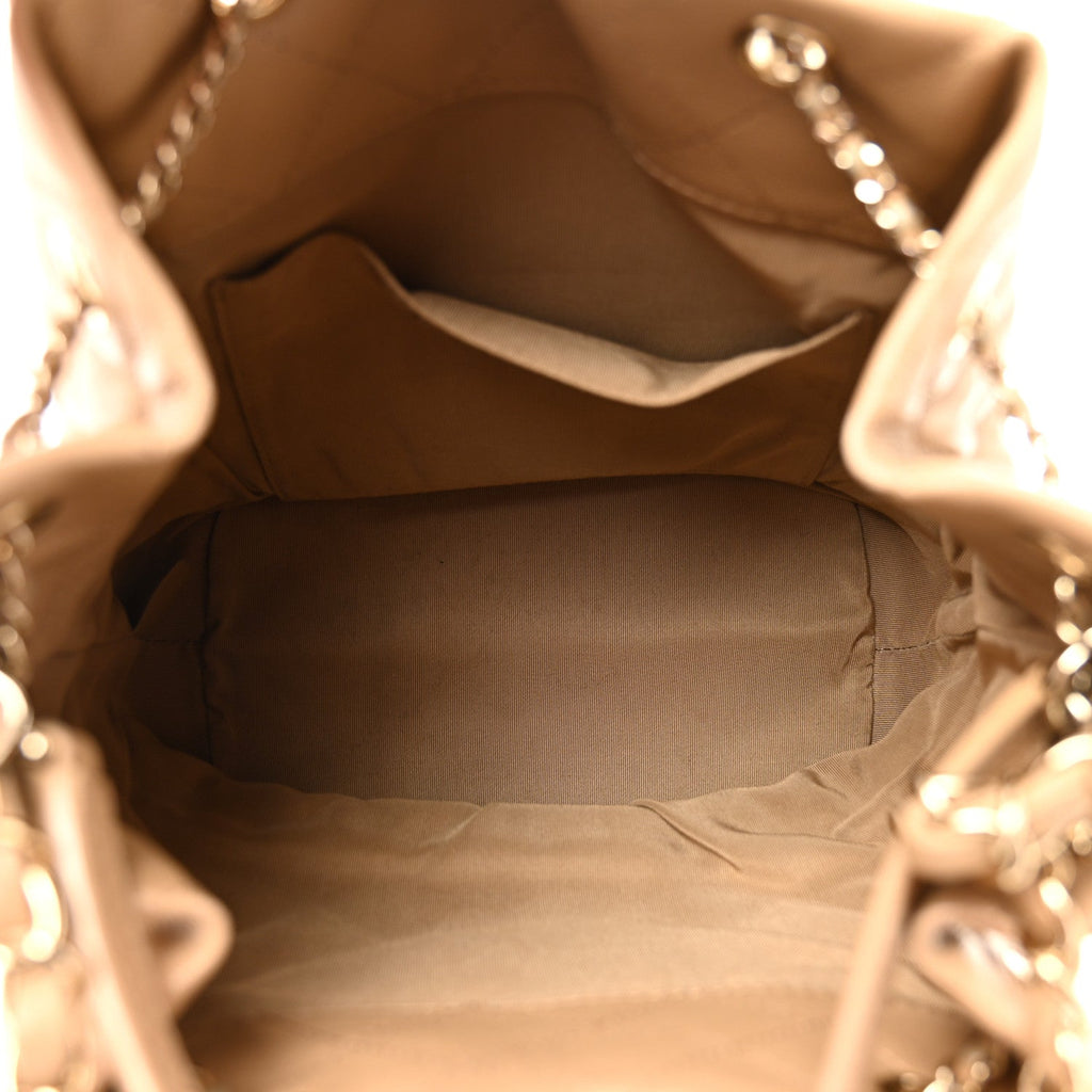 Chanel Caviar Quilted Large Rolled Up Bucket Drawstring Bag Beige