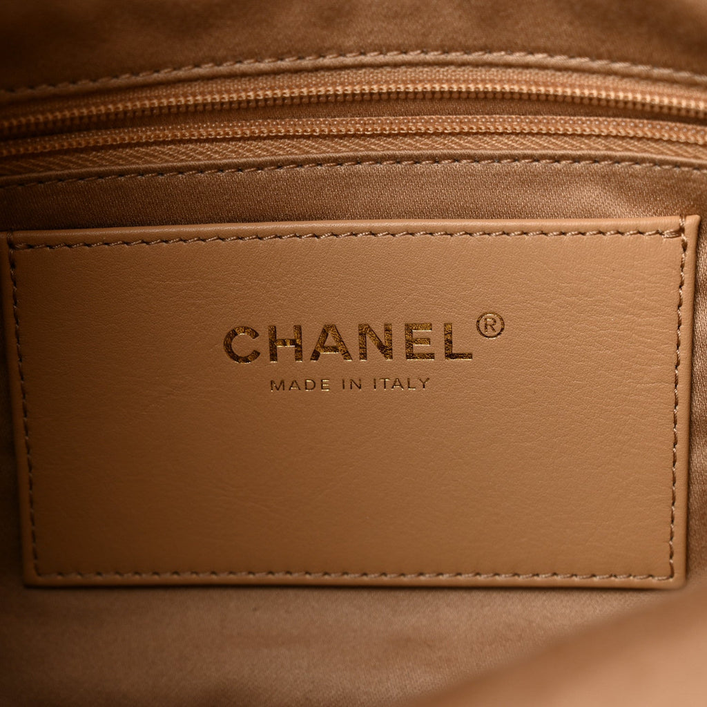 Chanel Calfskin Quilted Small Maxi Hobo Beige