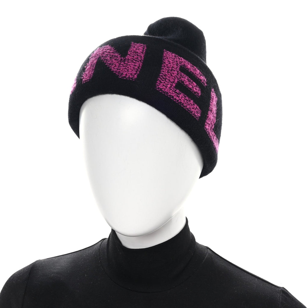 Cashmere Logo Beanie Hat Black Fuchsia