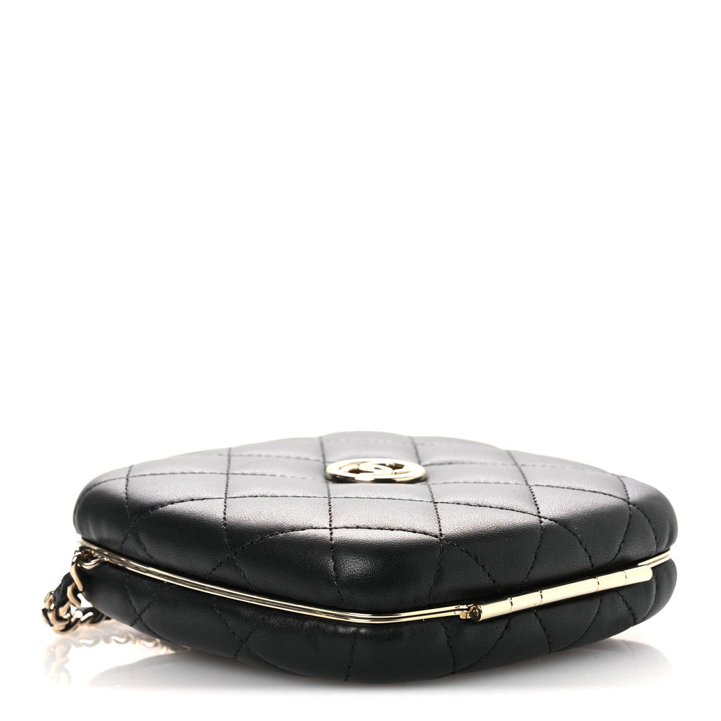 Chanel Lambskin Quilted Compact Vanity Case Purse With Chain Black
