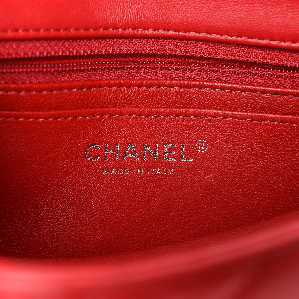 Chanel Lambskin Quilted Mini Rectangular Flap Dark Red