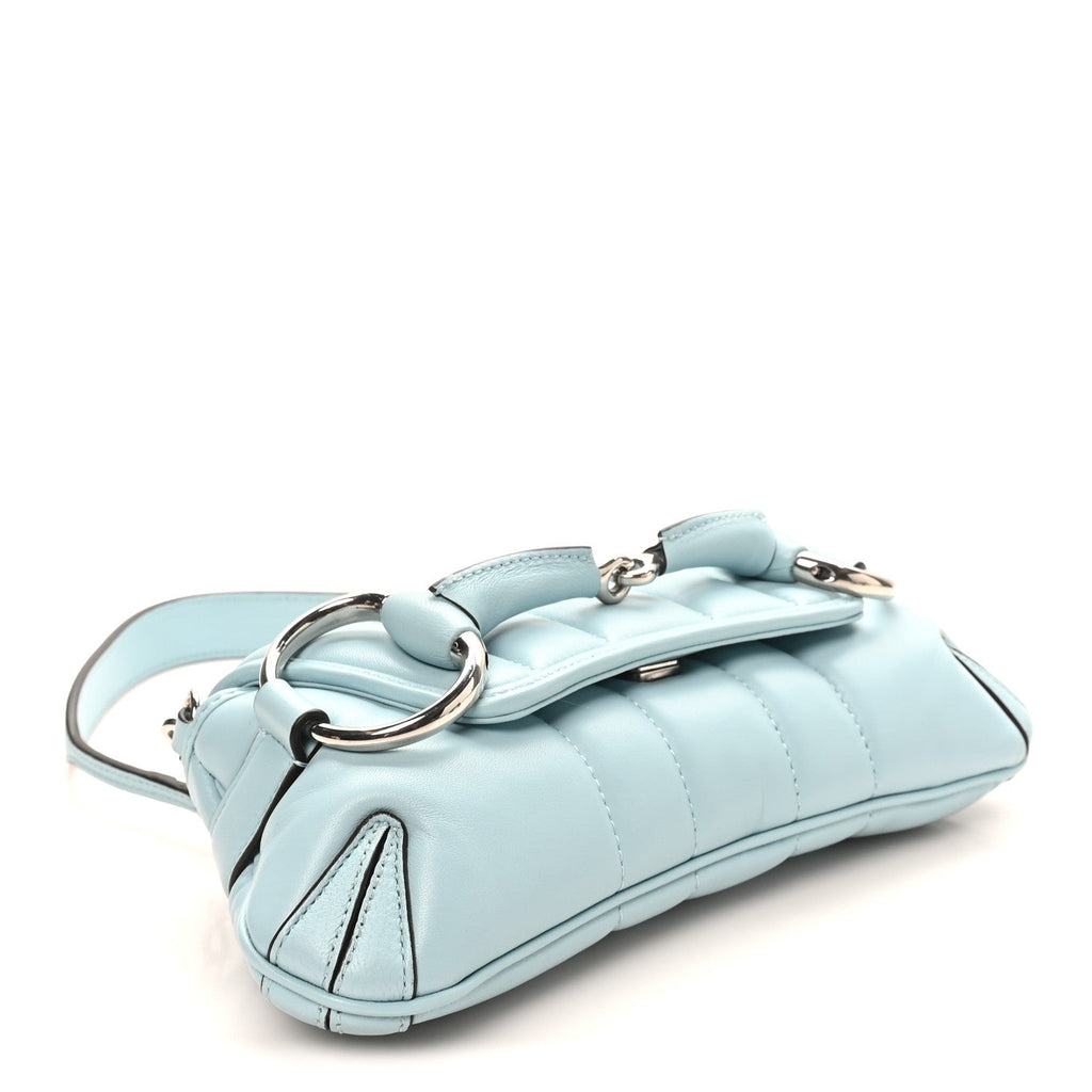 Gucci Nappa Vertical Matelasse Medium Maxi Horsebit Chain Shoulder Bag Crystal Snow