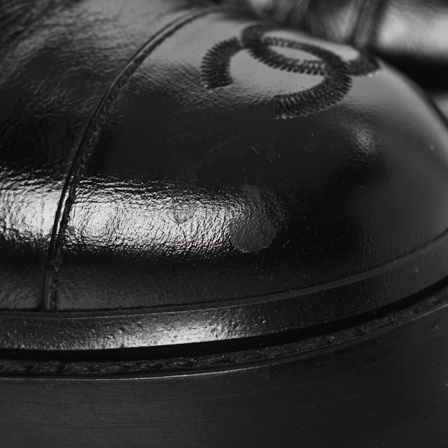 Chanel Shiny Calfskin Quilted Lace Up Combat Boots 37 Black