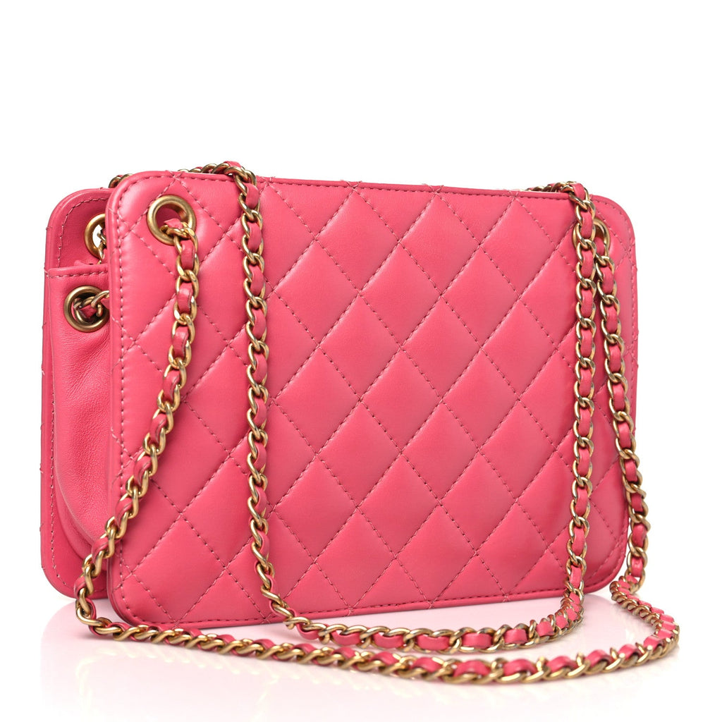 Chanel Calfskin Quilted Small CC Chain Accordion Tote Pink