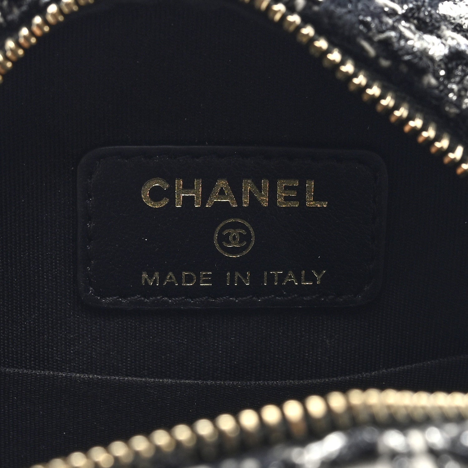 Chanel Tweed Quilted 19 Round Clutch With Chain Black White