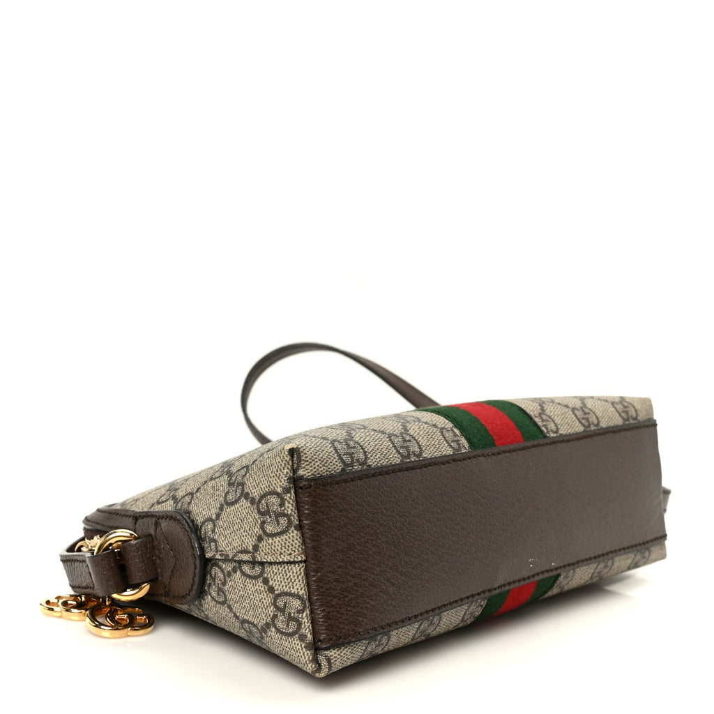 Gucci GG Supreme Monogram Textured Dollar Calfskin Web Small Ophidia Dome Shoulder Bag Beige Ebony New Acero