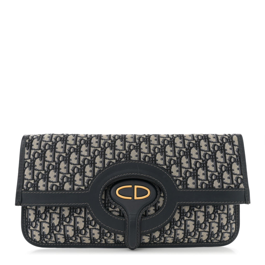 Christian Dior Oblique Fold Over Clutch Blue