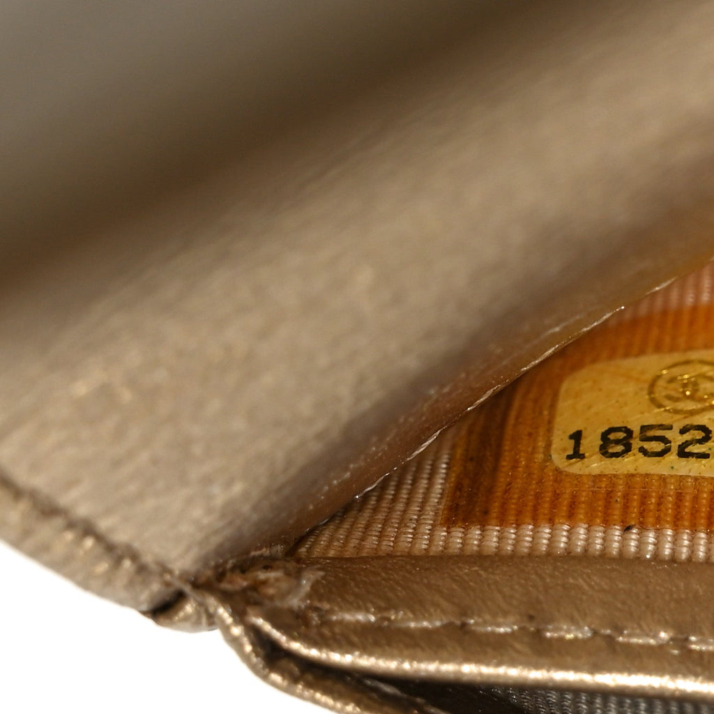 Metallic Lambskin Quilted Large Gusset Flap Wallet Gold