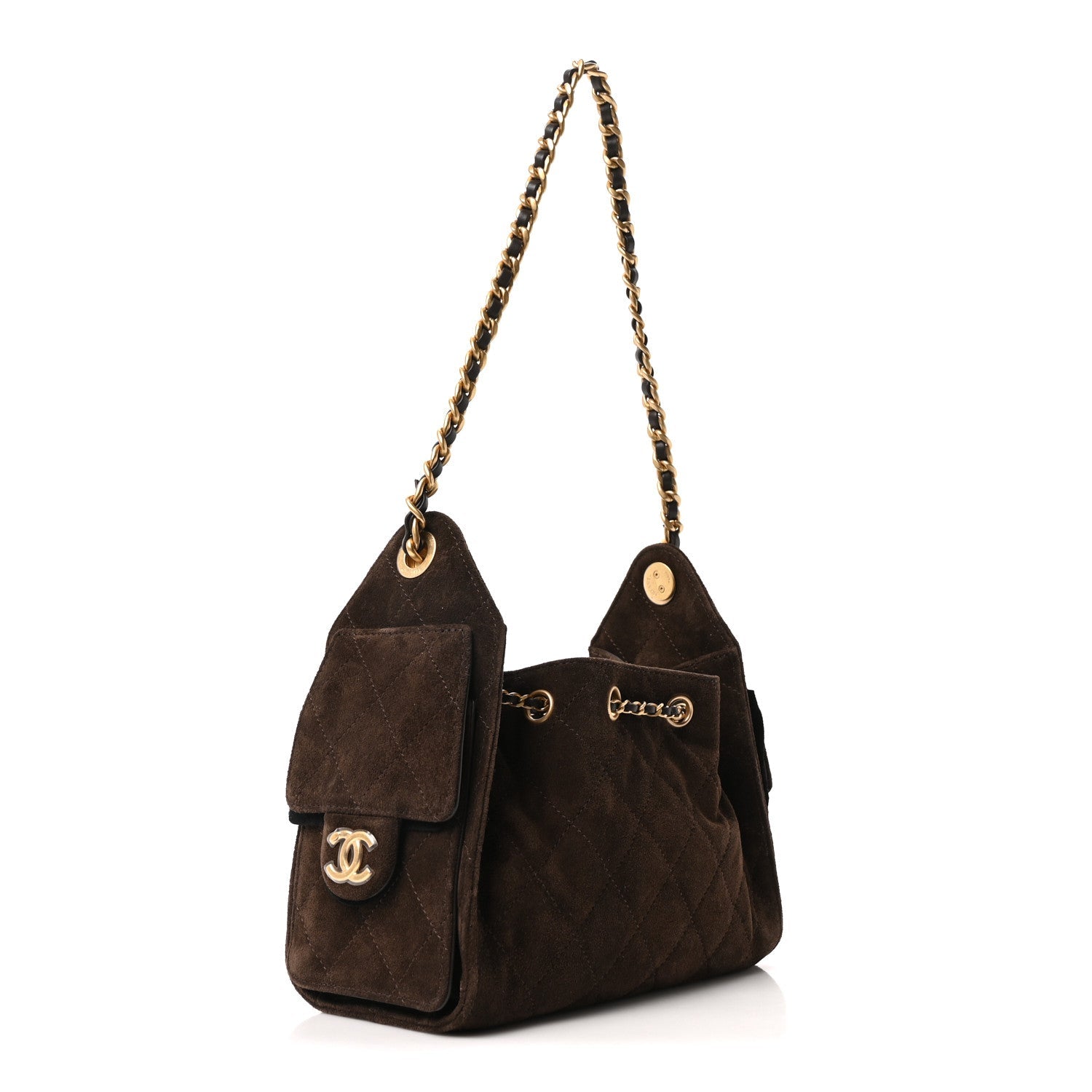 Chanel Suede Quilted Mini Chanel 25 Handbag Dark Brown