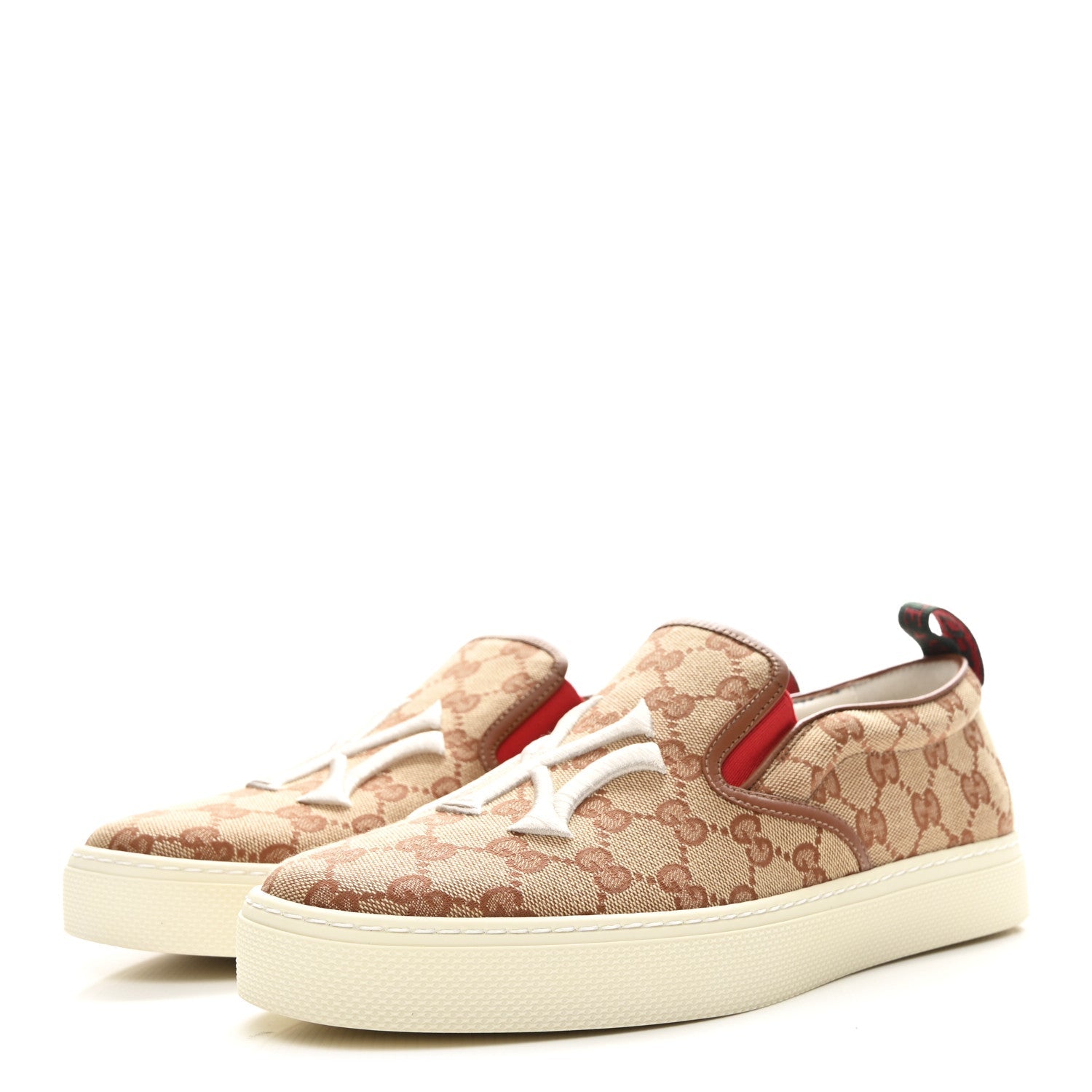 Gucci X MLB GG Monogram NY Yankees Embroidered Mens Slip On Sneakers 8 Beige Ruggine Rust