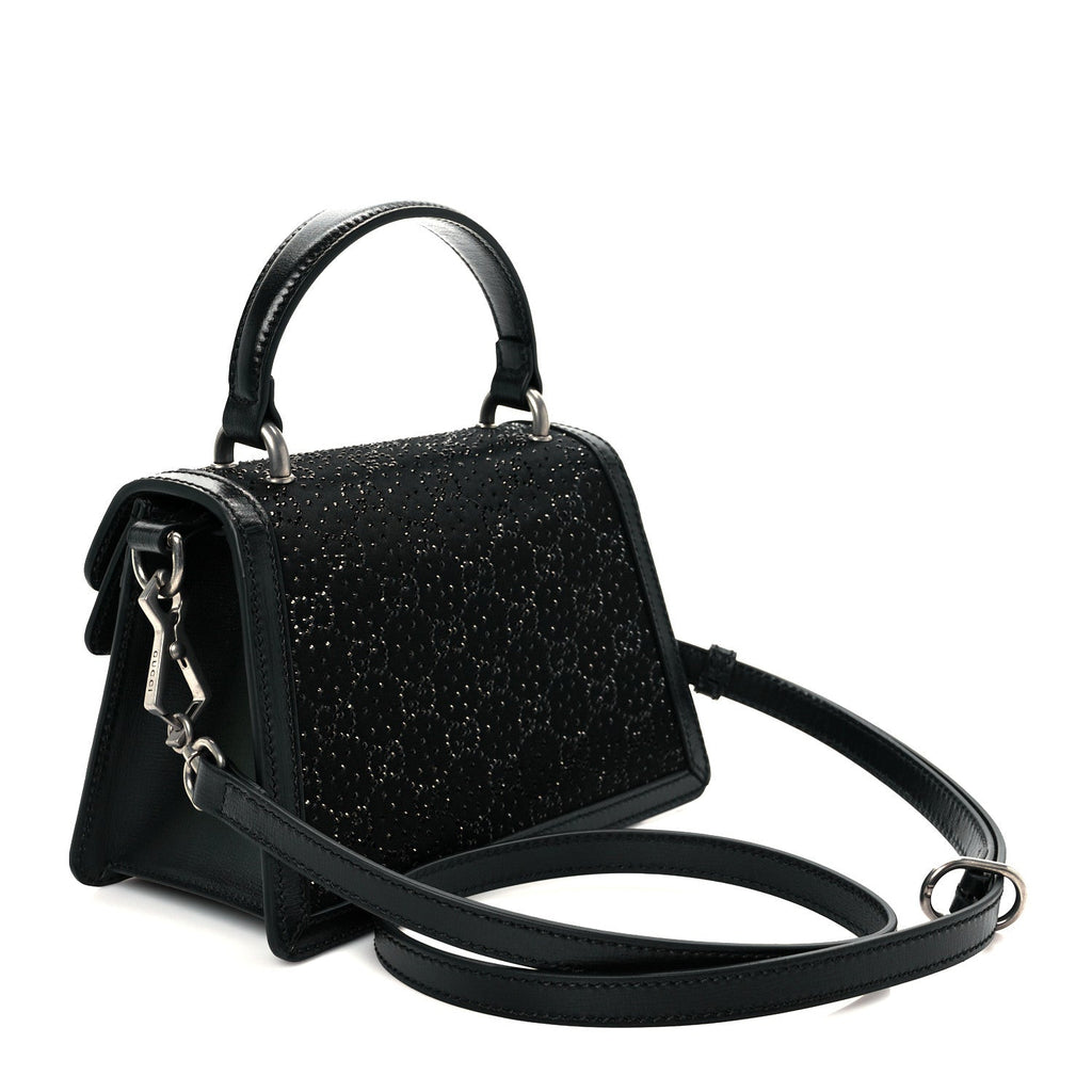 Gucci Satin Crystal GG Monogram Mini Dionysus Top Handle Bag Black