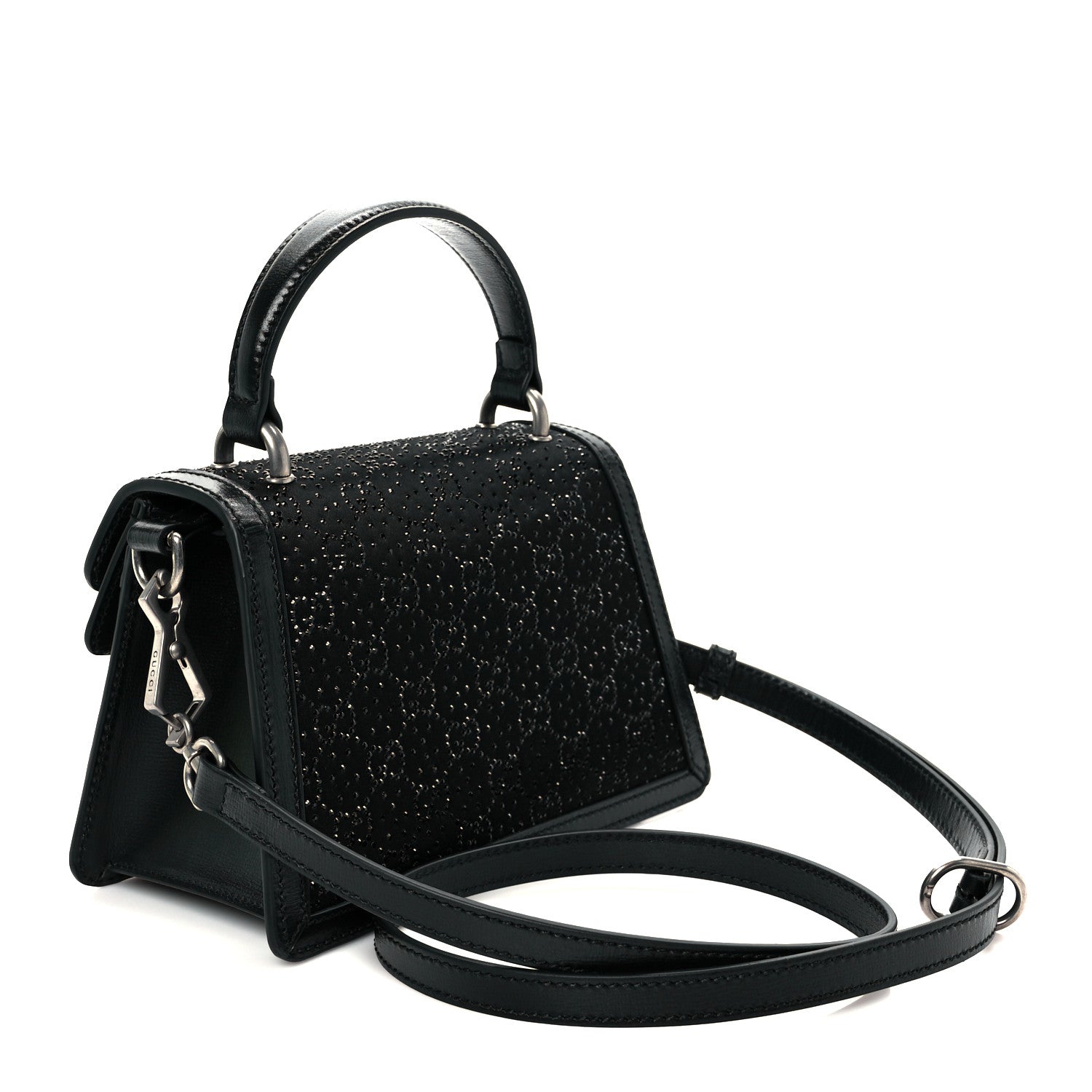 Gucci Satin Crystal GG Monogram Mini Dionysus Top Handle Bag Black