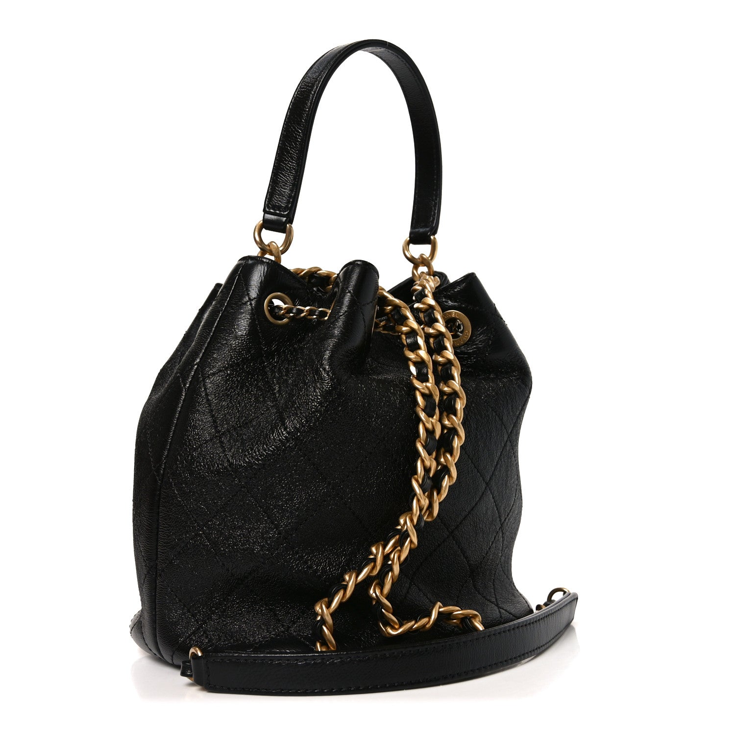 Chanel Shiny Lambskin Quilted Fashion Therapy Bucket Drawstring Bag Black