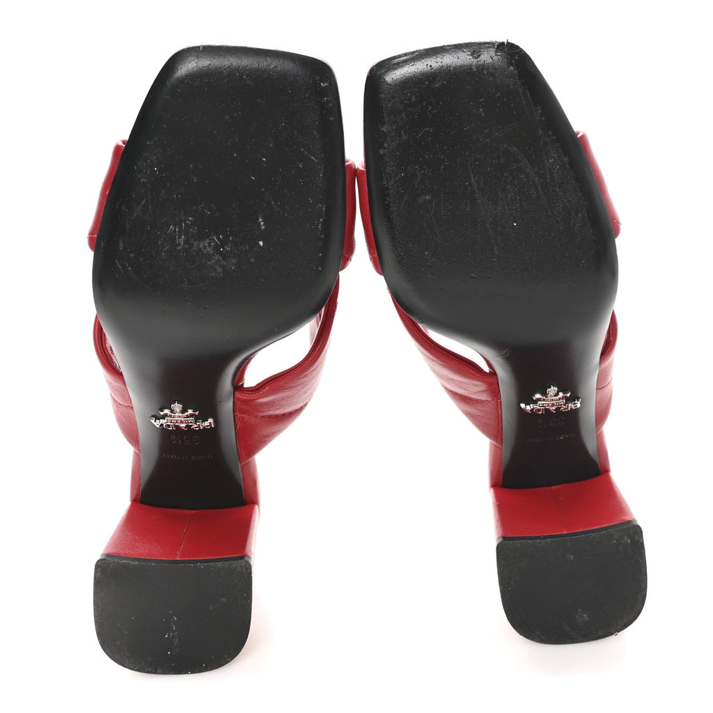 Prada Nappa Logo Quilted Crisscross 65mm Block Heel Slide Sandals 36.5 Red