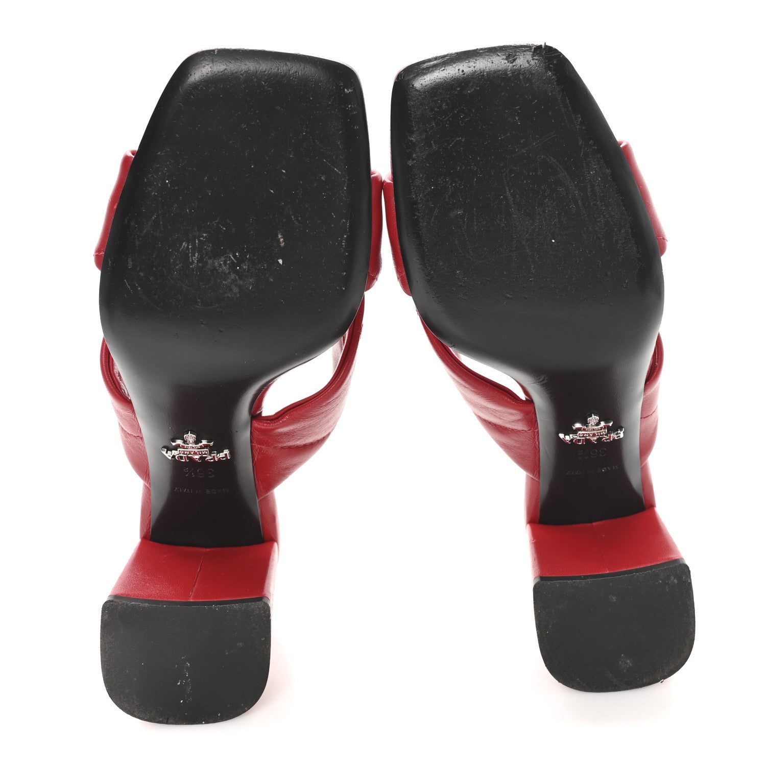 Prada Nappa Logo Quilted Crisscross 65mm Block Heel Slide Sandals 36.5 Red