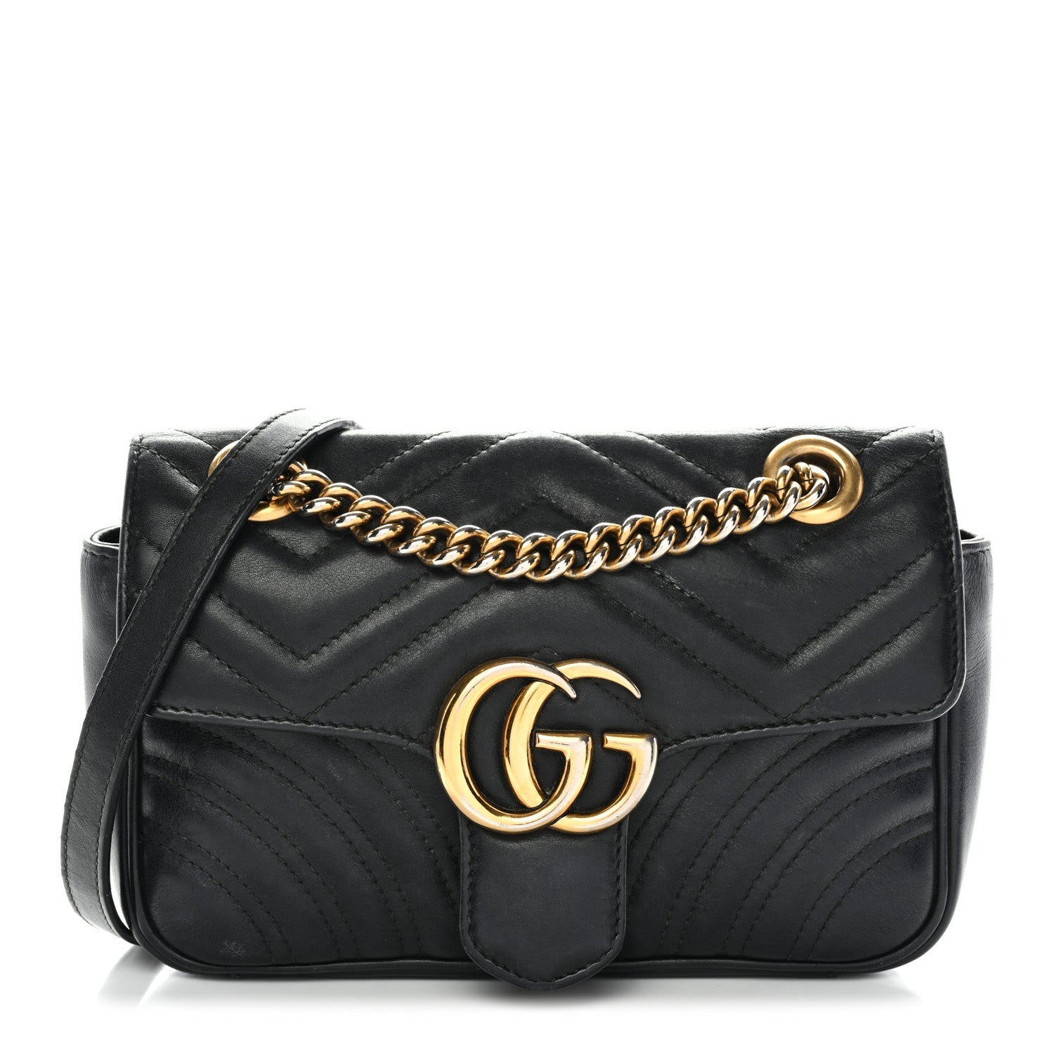 Gucci Calfskin Matelasse Mini GG Marmont Shoulder Bag Black