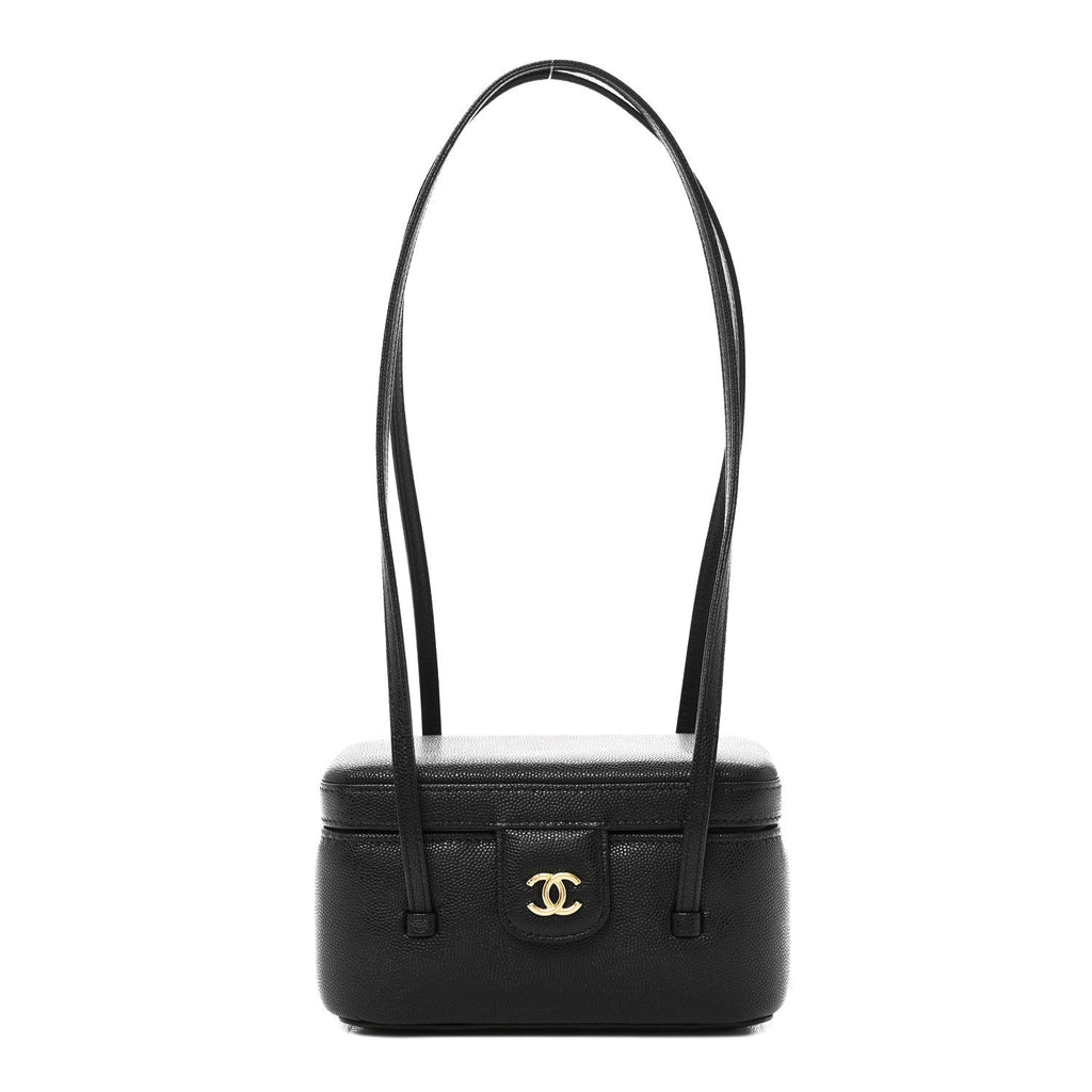 Chanel Shiny Caviar Preppy Coco Long Vanity With Strap Black