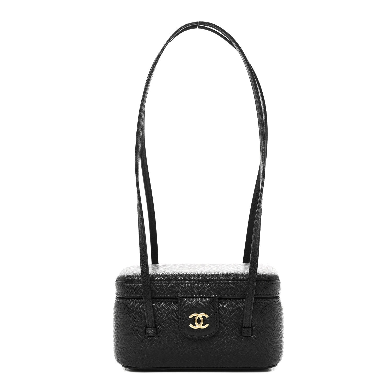 Chanel Shiny Caviar Preppy Coco Long Vanity With Strap Black
