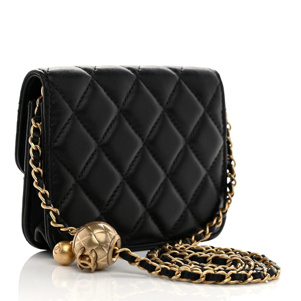 Chanel Lambskin Quilted Pearl Crush Clutch With Chain Black
