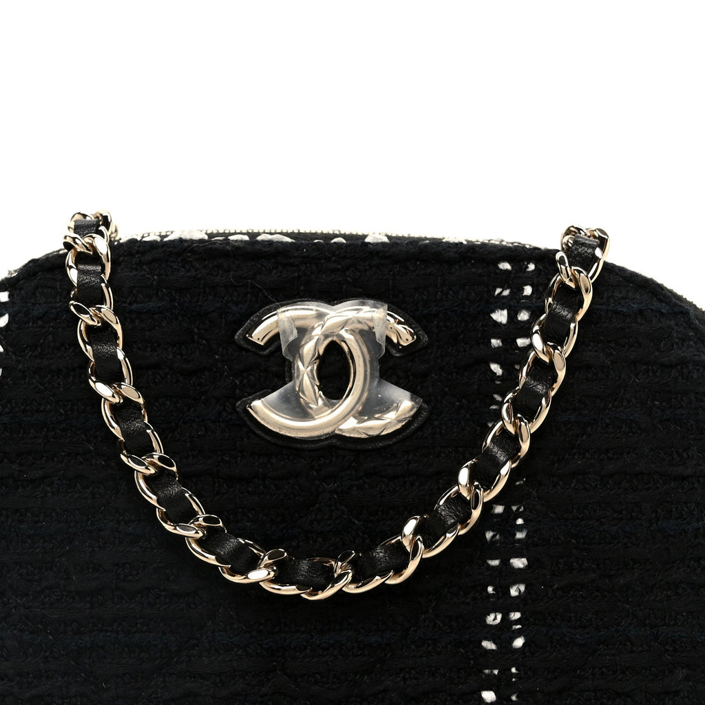 Chanel Tweed Quilted Mini Clutch With Chain Black White