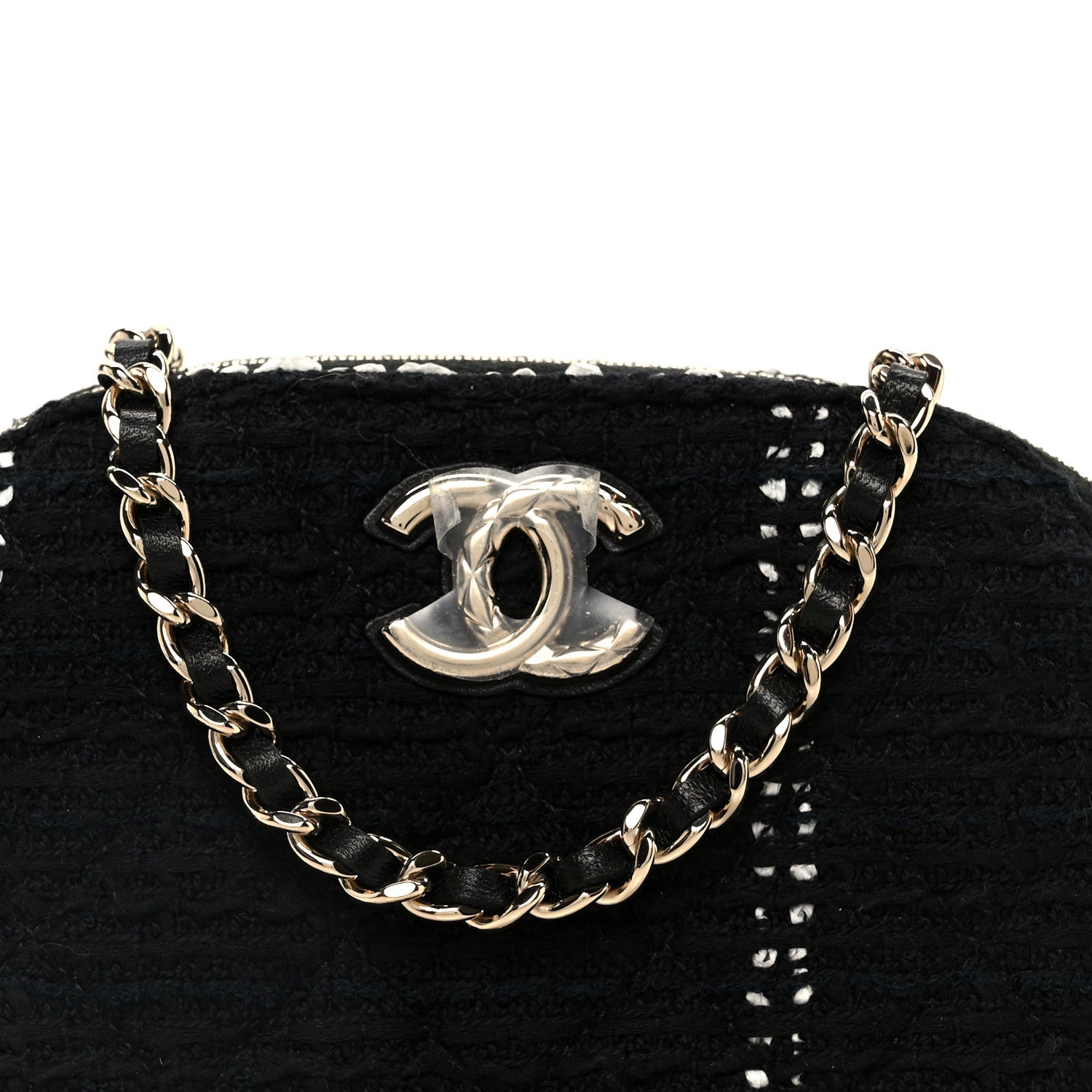 Chanel Tweed Quilted Mini Clutch With Chain Black White