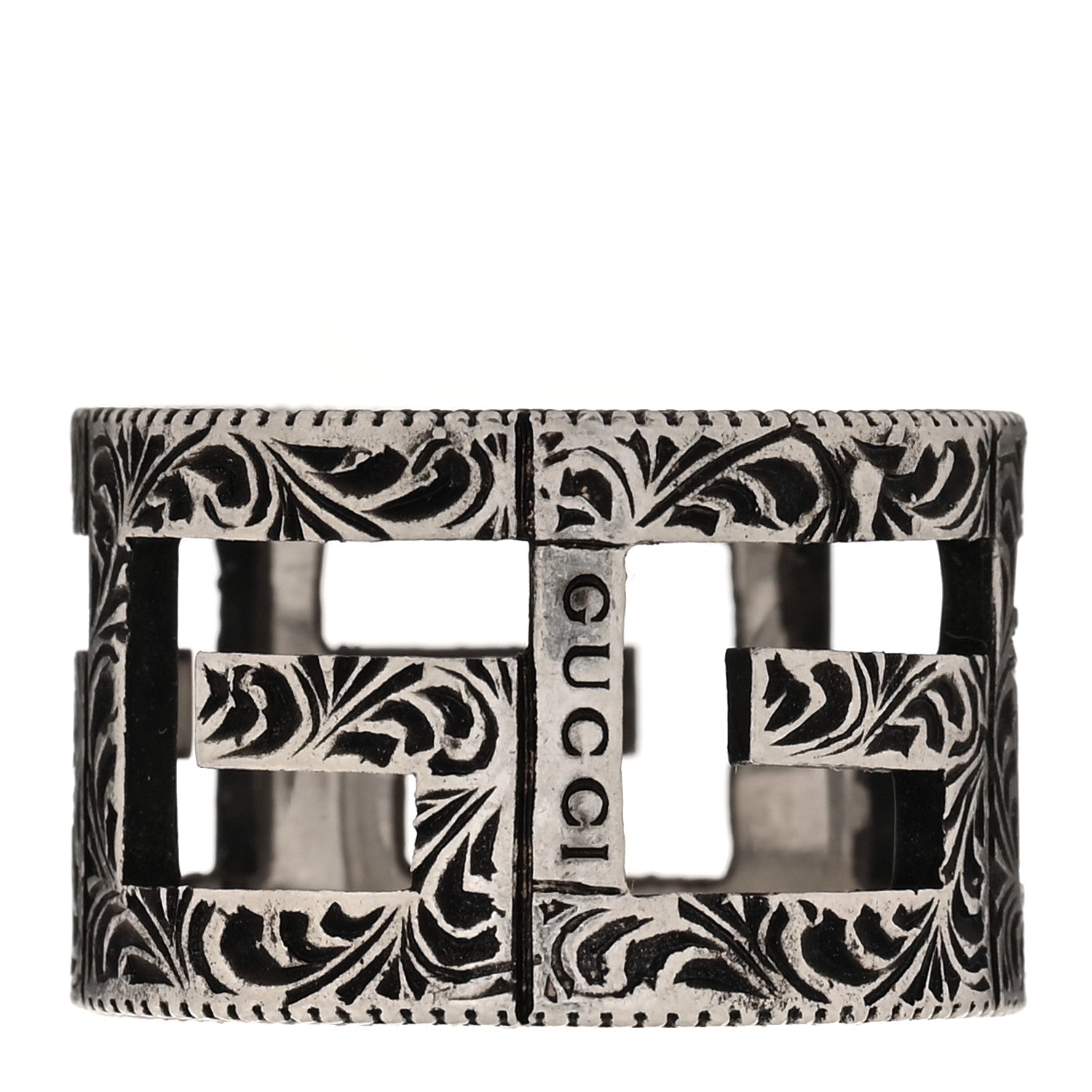 Gucci Sterling Silver Wide Square G Band Ring 65 11