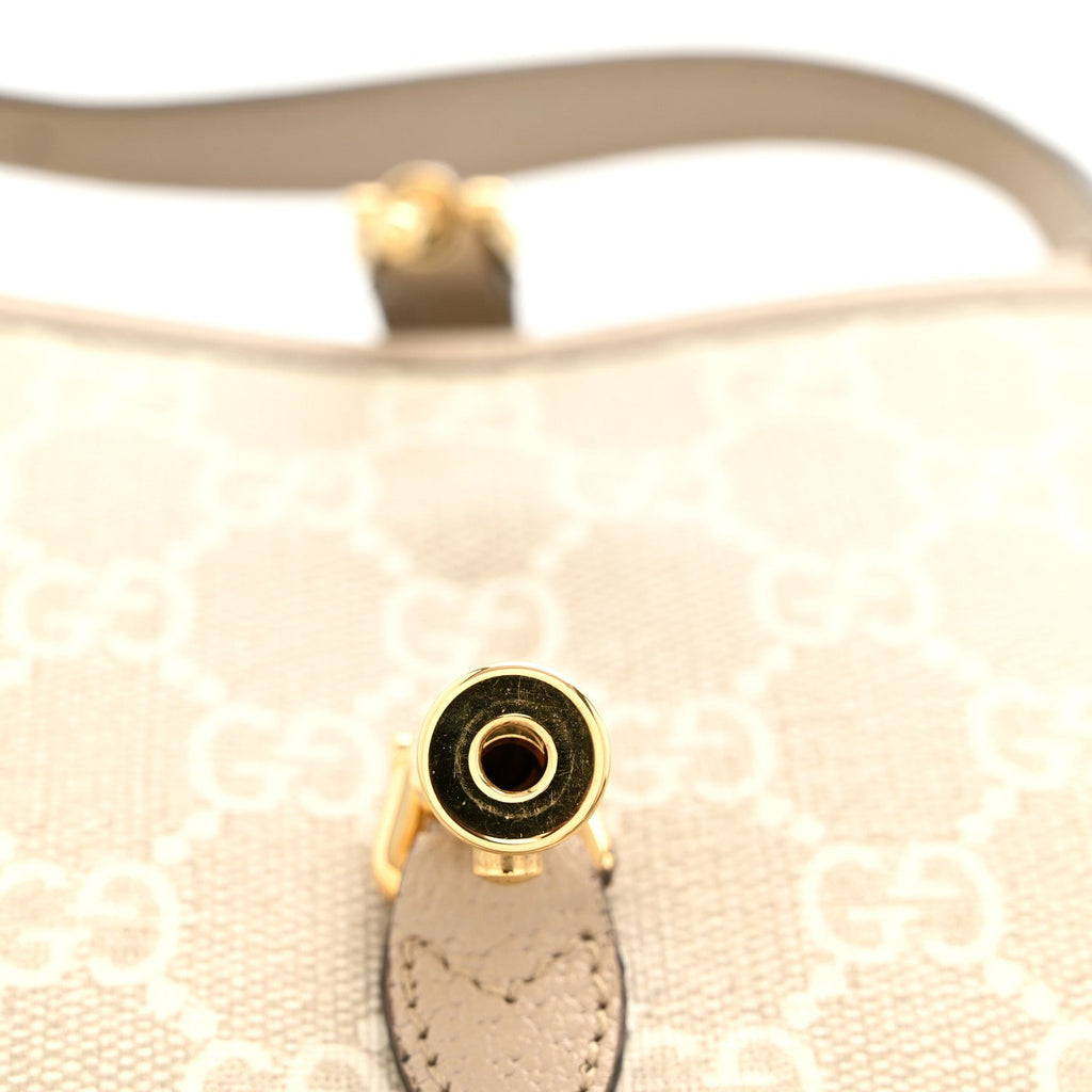 Gucci GG Supreme Monogram Textured Dollar Calfskin Mini Jackie 1961 Hobo Beige Mystic White Oatmeal