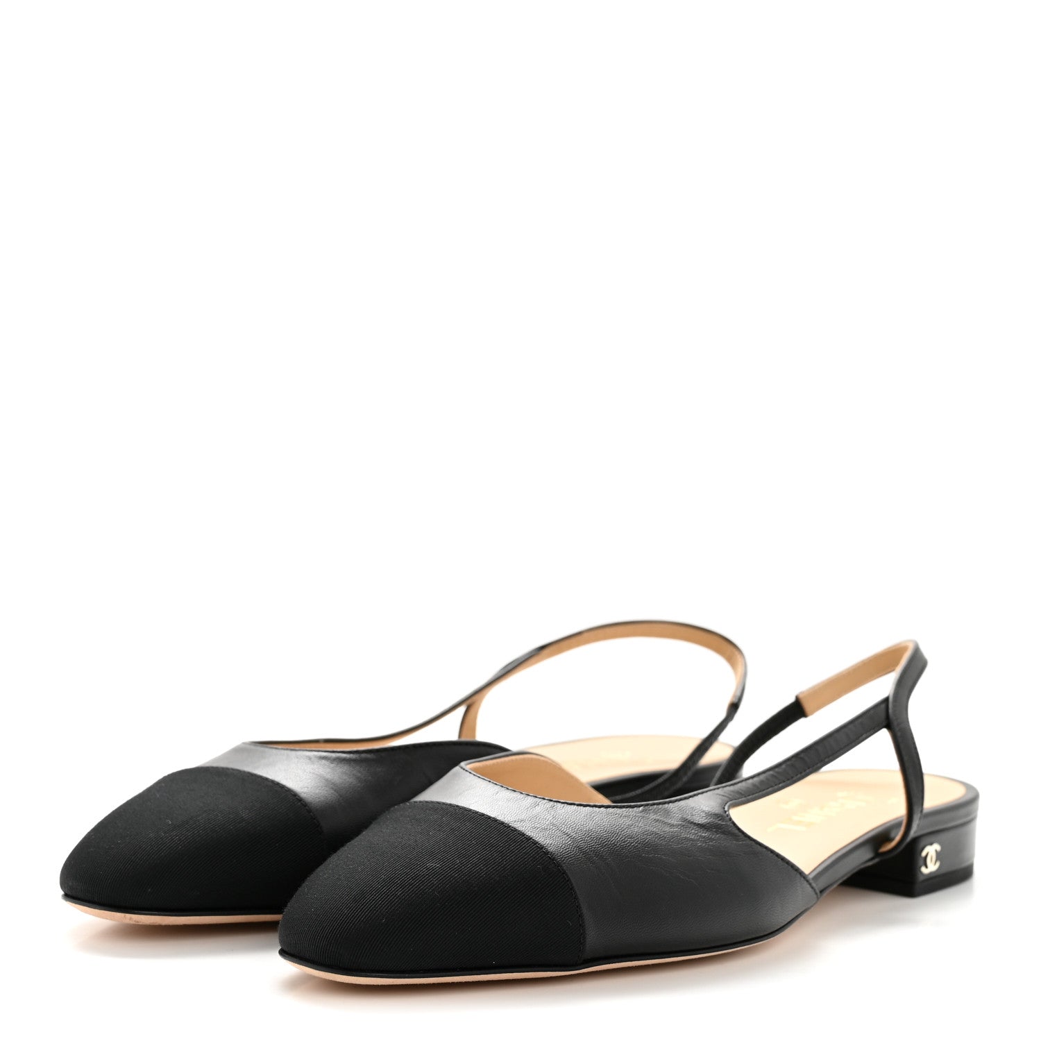 Goatskin Grosgrain Cap Toe CC Slingback Sandals 40 Black