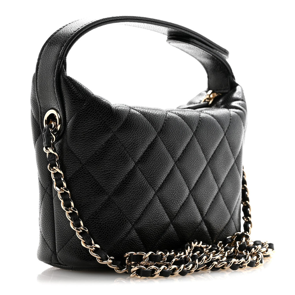 Chanel Caviar Quilted Hobo Clutch With Chain  Black