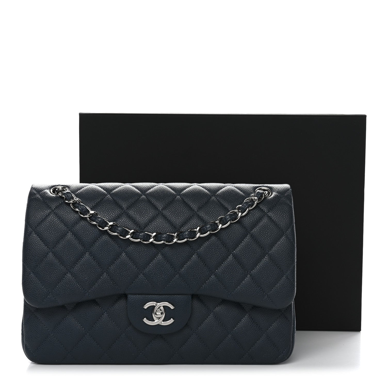 Chanel Caviar Quilted Jumbo Double Flap Blue