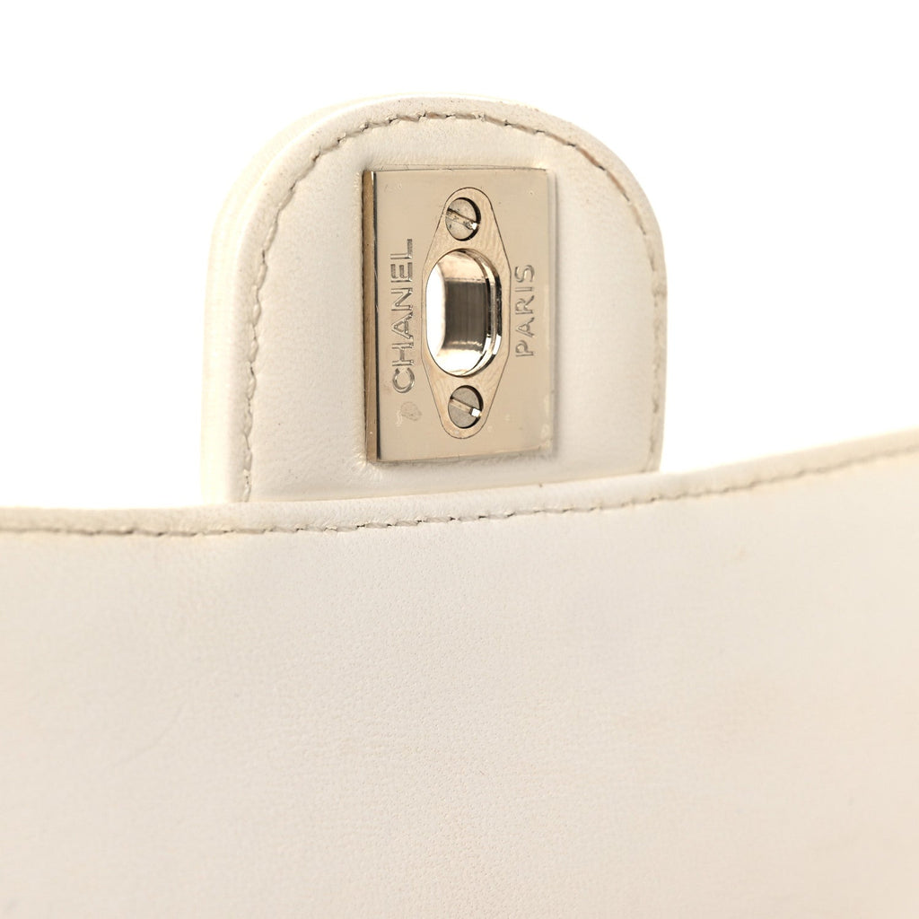 Chanel Lambskin Quilted Mini Crystal Top Handle Rectangular Flap White