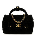 Chanel Velvet Quilted Mini Top Handle Flap Black