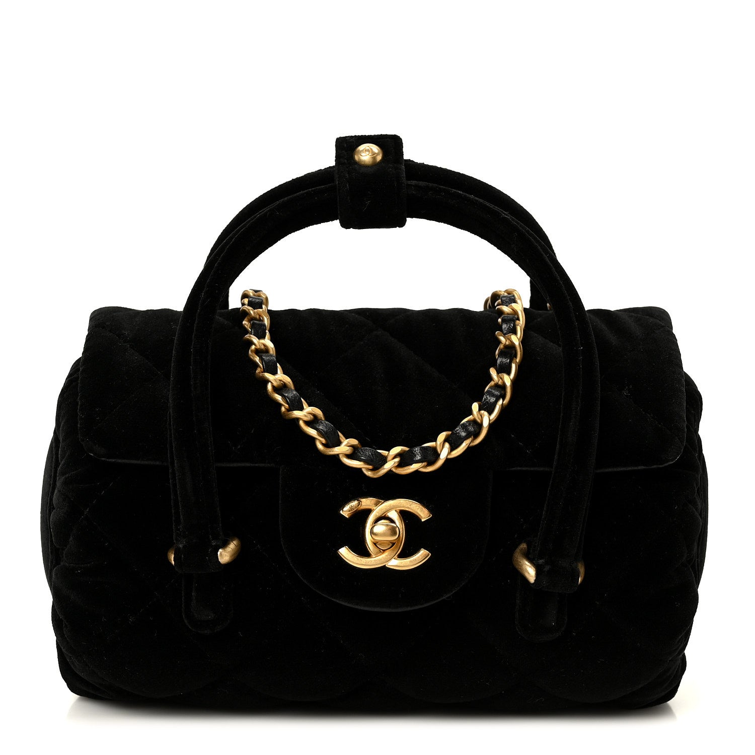 Chanel Velvet Quilted Mini Top Handle Flap Black