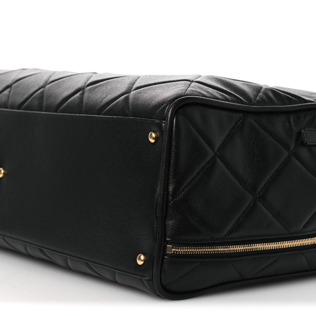 Chanel Shiny Grained Calfskin Quilted Large Travel Bowling Bag Black