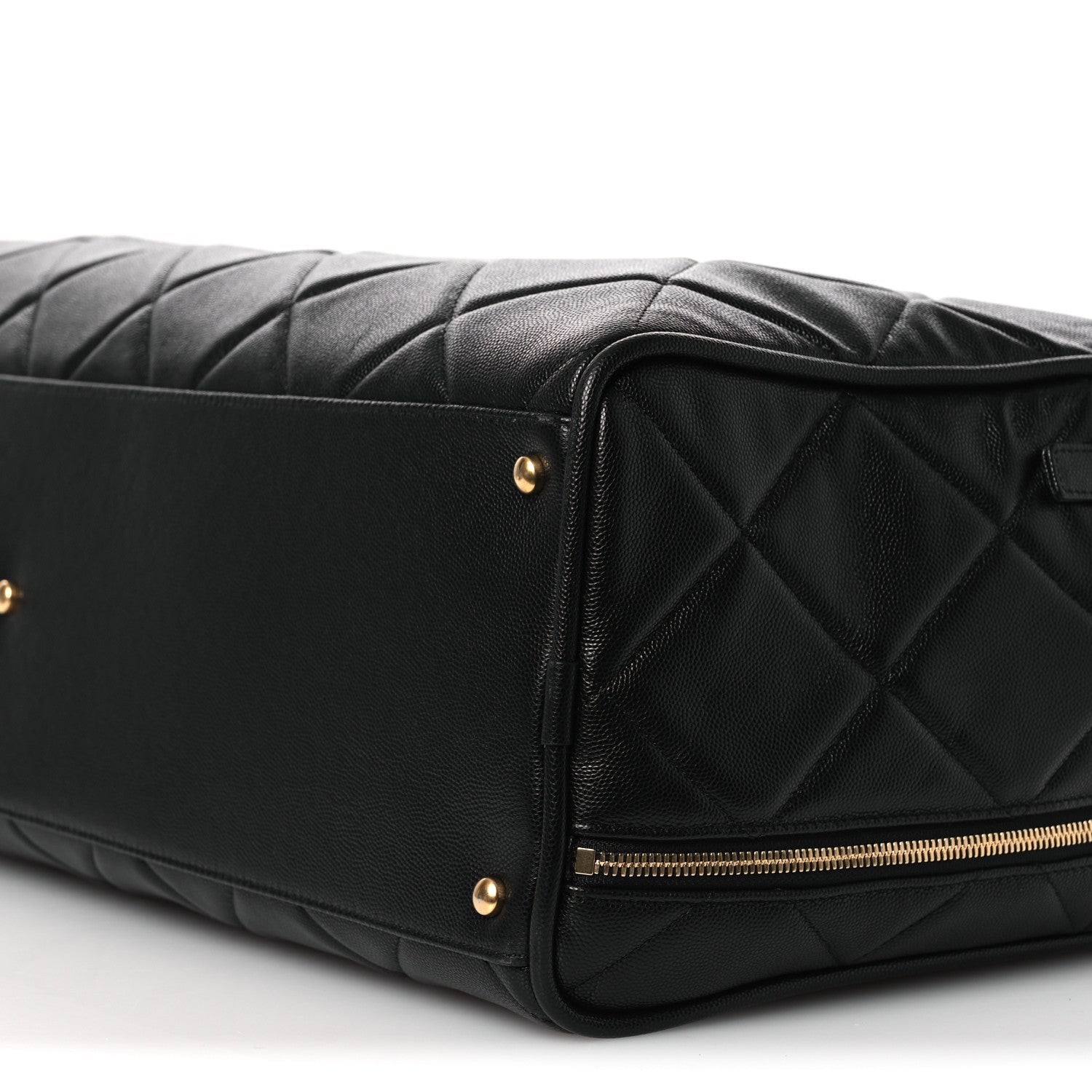 Chanel Shiny Grained Calfskin Quilted Large Travel Bowling Bag Black