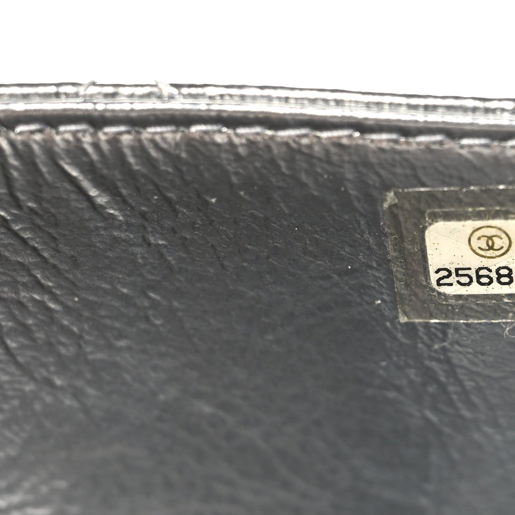 Metallic Calfskin Quilted Zip Pouch Silver