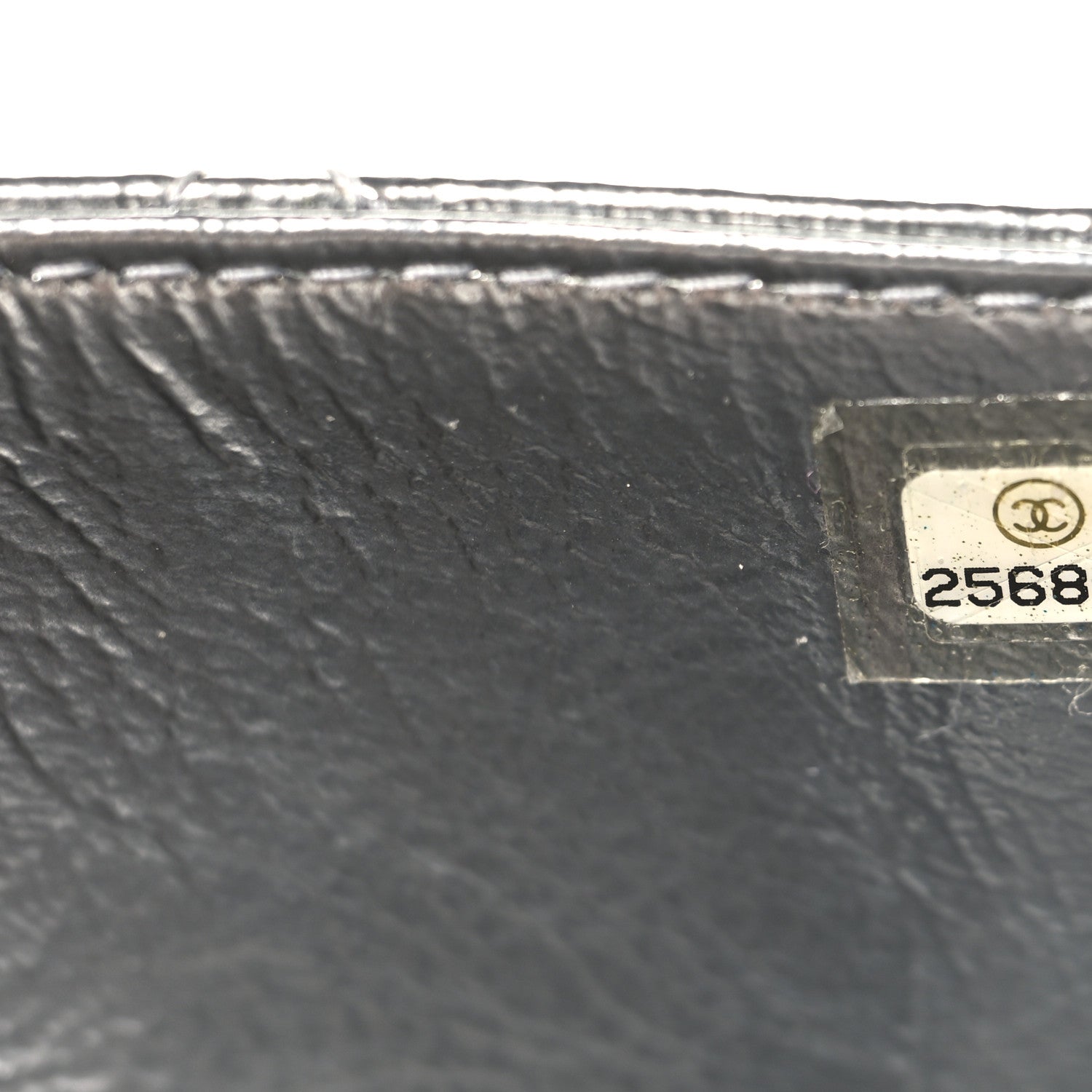 Metallic Calfskin Quilted Zip Pouch Silver