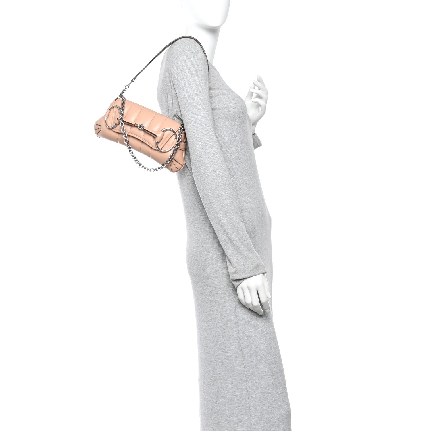 Gucci Nappa Vertical Matelasse Small Maxi Horsebit Chain Shoulder Bag Beige