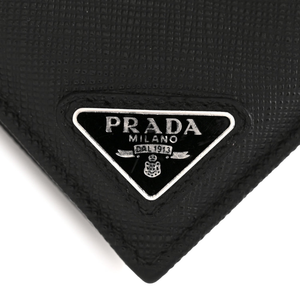 Prada Saffiano Triangle Card Holder Black