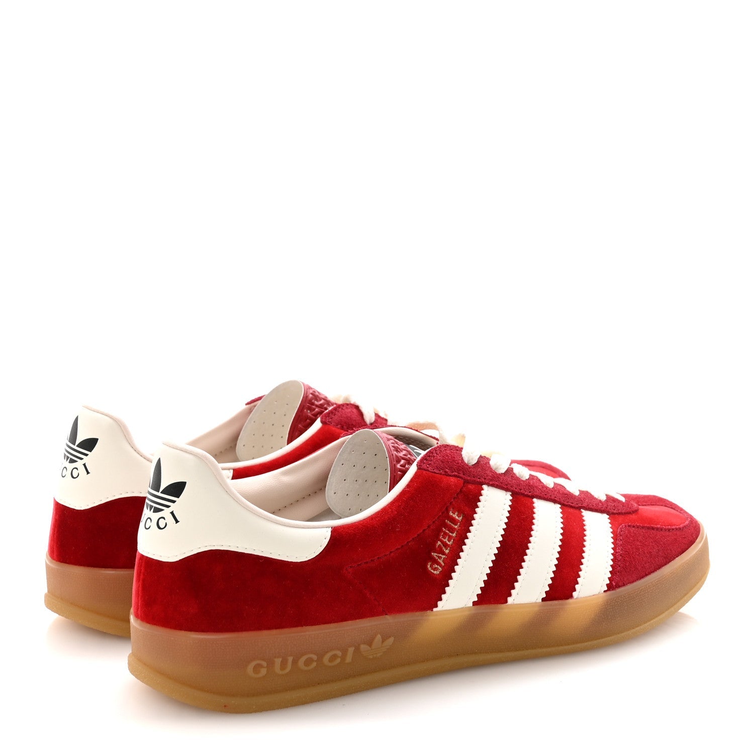 Gucci X ADIDAS Softy Velvet Suede Madeira Demetra Mens Gazelle Sneakers 8 Vulcanic Red Off White Hibiscus Red