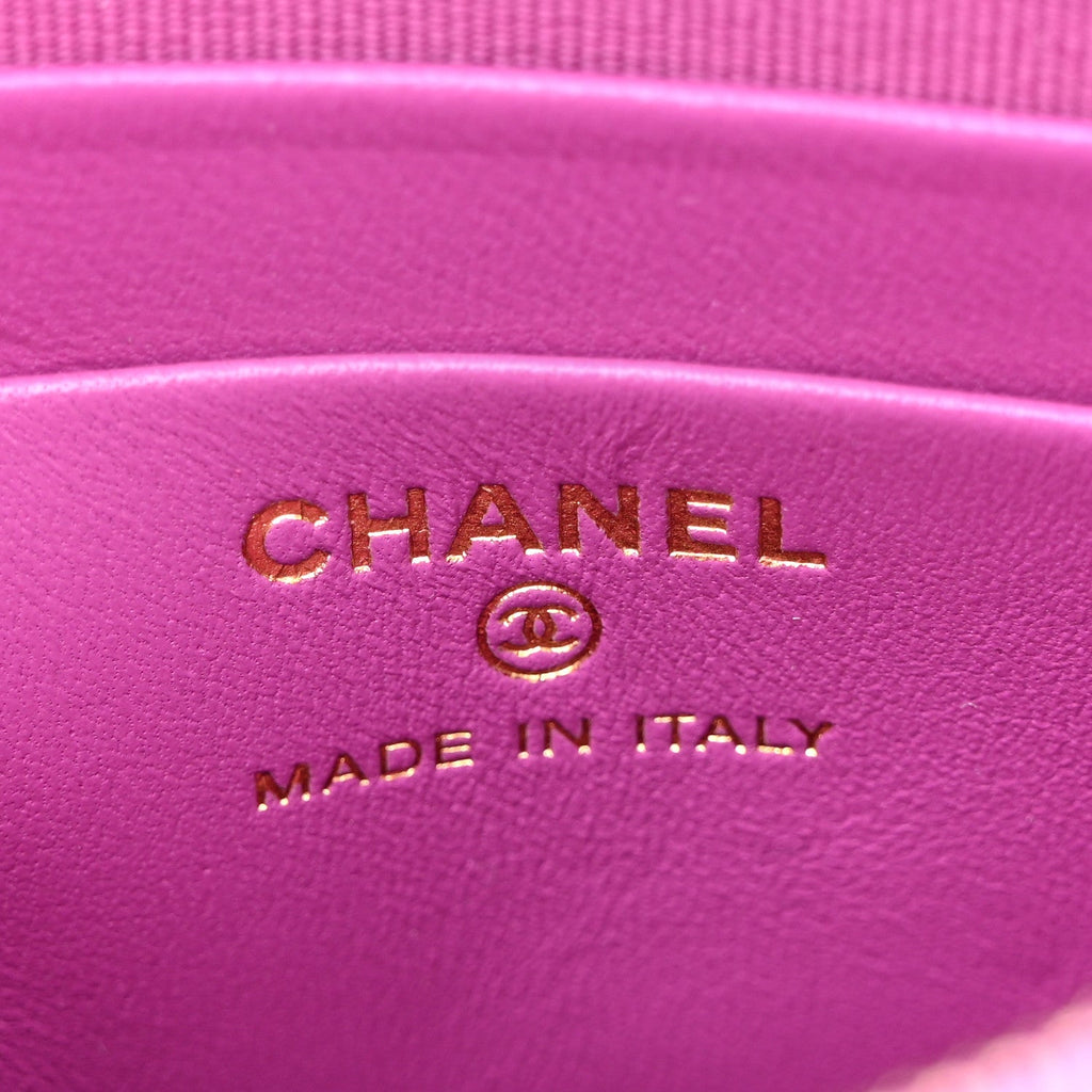 Chanel Tweed Quilted Mini Clutch With Chain Purple
